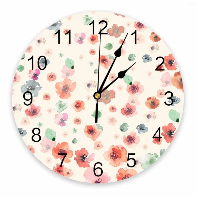 Wall Clocks Watercolor Floral Hand Painting Printed Clock Modern Silent Living Room Home Decor Hanging Watch