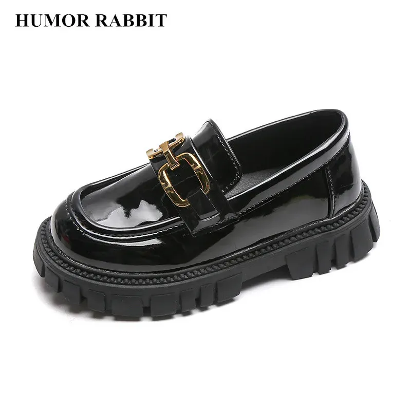 Princess Shoes Spring Black Loafers Baby Boys School Shoes Metal Kids Fashion Casual PU Glossy Children Cute Mary Janes 240124