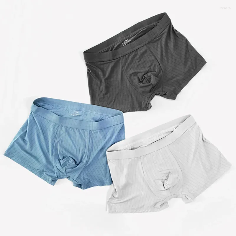 Underpants Men Modal Underwear Stripe High Elasticity Boxer Middle Waist Breifs Large Size Ultra-soft Lightweight Panties Solid Swimwear