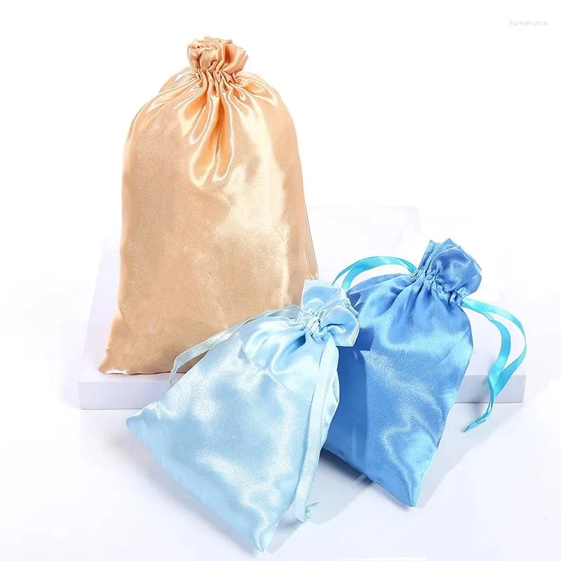 Present Wrap 10st/Lot Gifts Candy Color Packaging DrawString Satin Bags Jewellery Pouch Bag Armband Halsbandörhängen Ring Organisator Fall