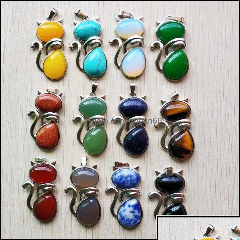 Charms Charms Natural Stone Cat Kształt Kształt Kształt do majsterkowania biżuterii wytwarzają hurtową dostawę 2021 Odkrycia Komponenty DHSELLER2010 DHKOA