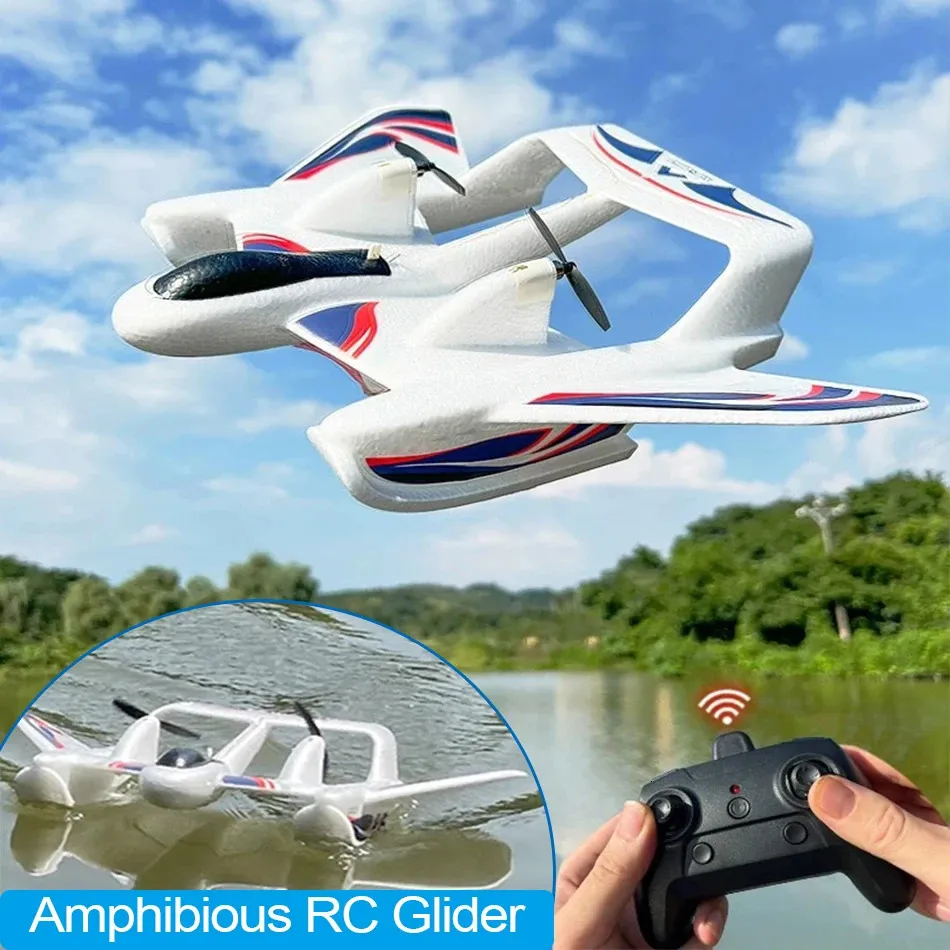 Amphibious Waterproof Gyro Stabilized EPP Foam FixedWing Glider Aircraft RC Plane with LED Lights 24G Radio Control Airplane 240118