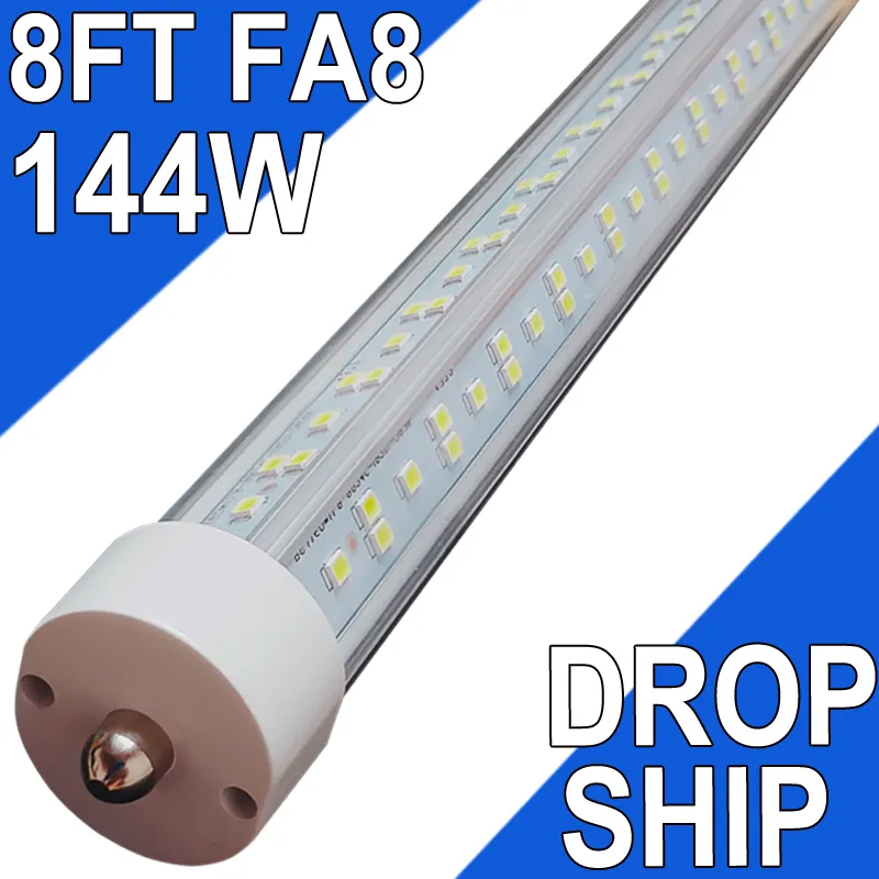 Lâmpadas LED de 8 pés, 144W 6500K 18000lm, T8 T10 T12 8 pés Lâmpadas LED Substituição de luz fluorescente, Luzes de tubo LED em forma de V de pino único FA8, tampa transparente usastock