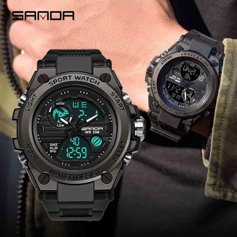 Sanda Outdoor Sports Men's Watches Military Quartz Digital LED WATTH MEN Waterproof Wristwatch S Thock Watches relogio mascul271j