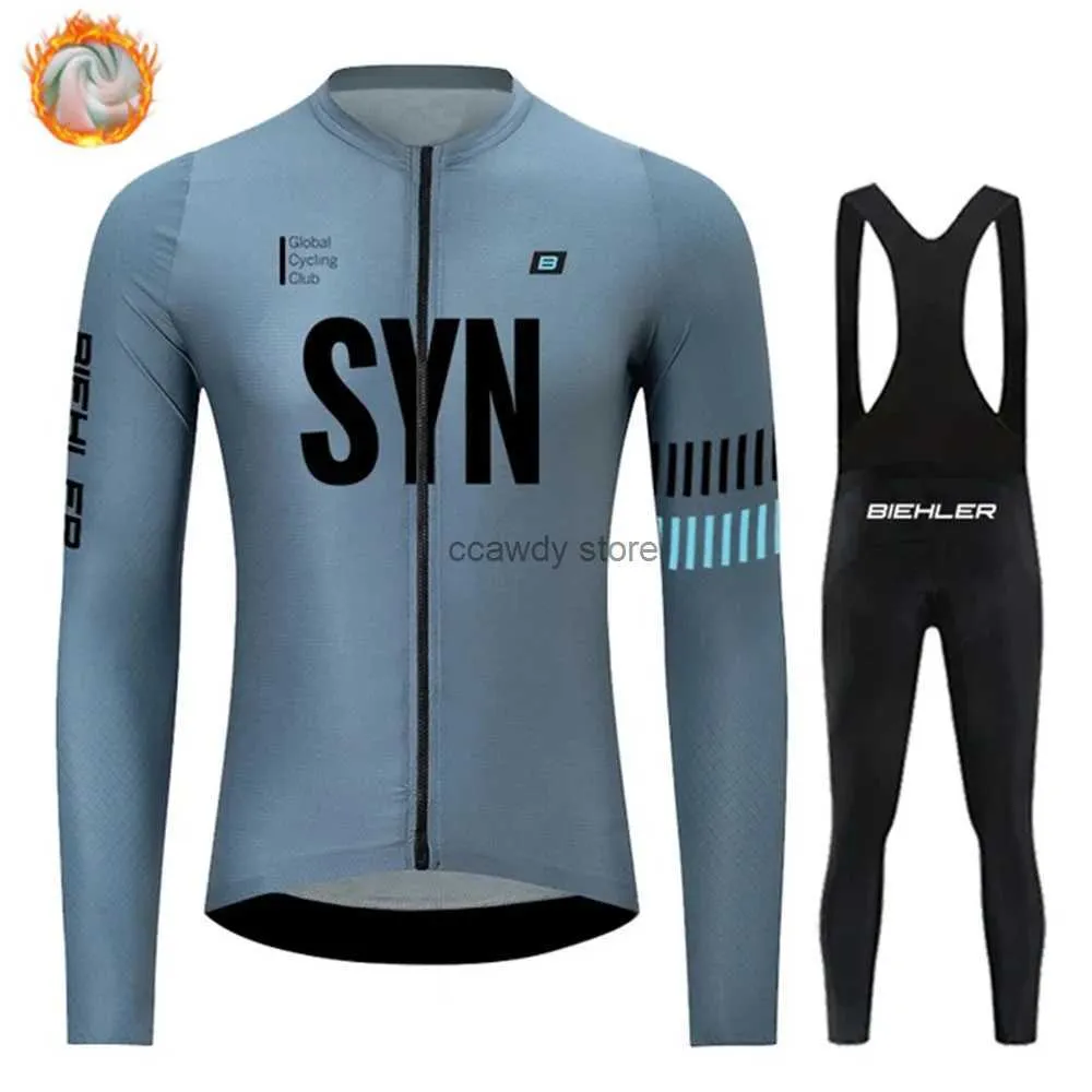 Tracksuits masculinos Biehr 2024 Inverno Ao Ar Livre Ciclismo Roupas Fece Quente Longo Seve Jerseys Syn Mens Bicyc Terno Road Mountain Bike Calças SetH2421