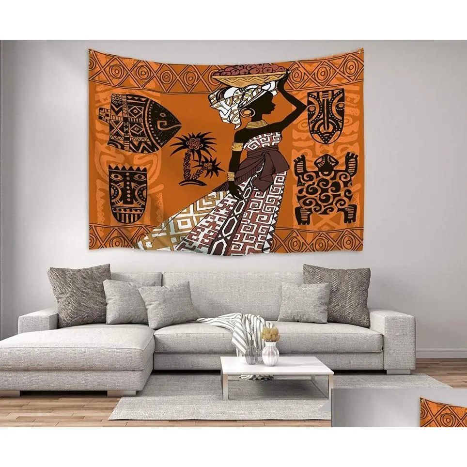 タペストリーネイチャーアートポリエステルファブリックアフリカン女性のテーマの壁の装飾黒と動物植物ドロップ配達dhqtg