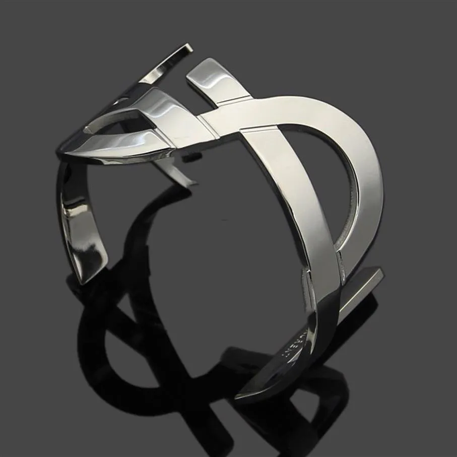 Designer smycken kvinnor super bred guld armband punk manschett rostfritt stål silver armband handband korrekt logotyp stämpel tryckt FAS262O