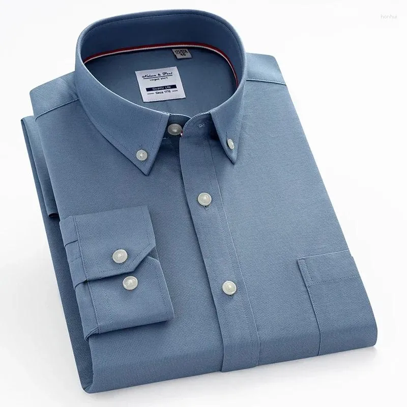 Chemises décontractées pour hommes Coton Hommes Solid Business Chemise à carreaux à manches longues Homme rayé boutonné Loisirs Coupe régulière avec poche