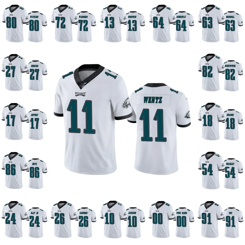 Philadelphia''Eagles''Men # 18 Jalen Reagor 17 Alshon Jeffery 11 Carson Wentz 26 Sanders Maglia da calcio giovanile personalizzata da donna