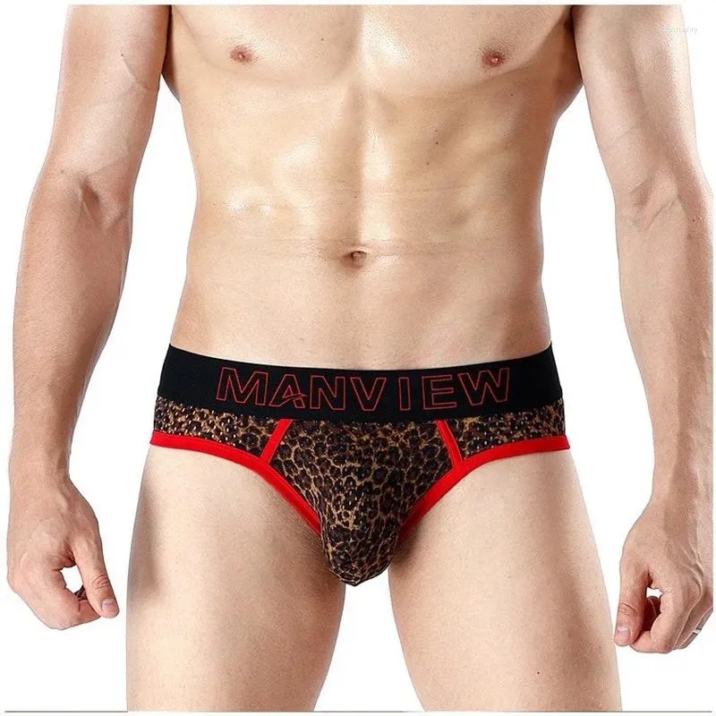 UNDUPTS Seksi iç çamaşırı Leopar Baskılı Erkekler Kılavuzlar Bugle Pouch Cuecas Bikini Slip Homme Gay Panties Ropa İç Para Hombre