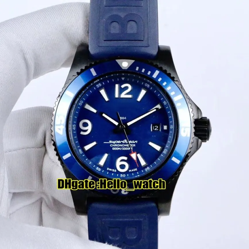 Nowy super ocean data pvd czarna stalowa obudowa M17368D71C1S1 Blue Dial Automatyczne męskie zegarek gumowy pasek wysokiej jakości Zegarki Hel2464