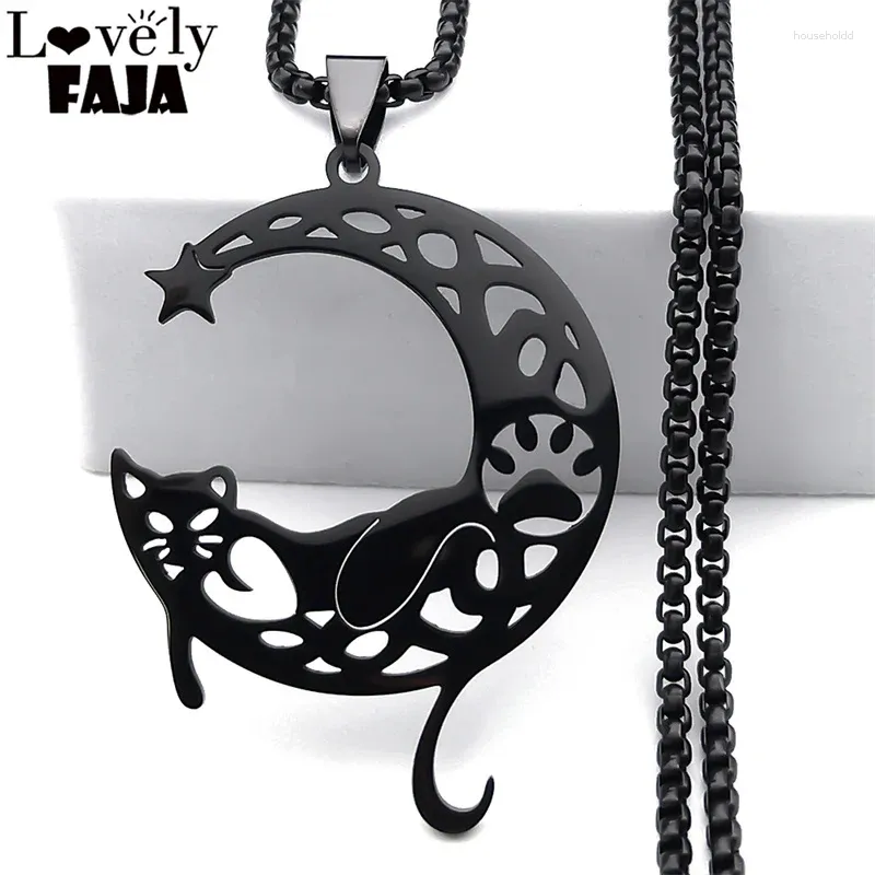 Colares pendentes preto gato pegada de animais de estimação colar gótico Mulheres homens colorir jóias oco de animais crescentes N8079S03