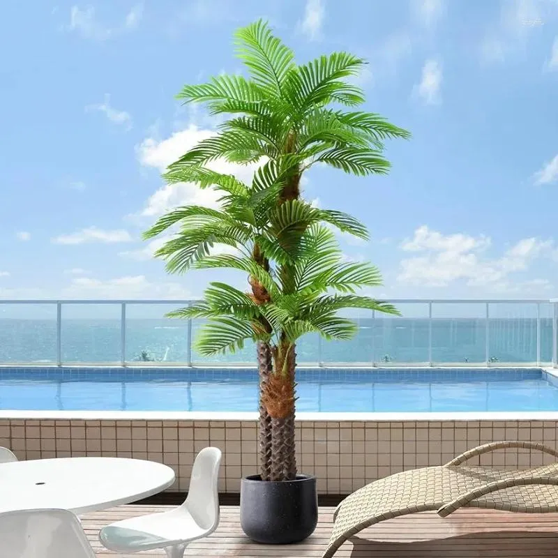 Декоративные цветы Keeplush Искусственная пальма высотой 8,5 футов для улицы - тройной феникс, устойчивый к ультрафиолетовому излучению, большой искусственный шелк, идеальный вариант