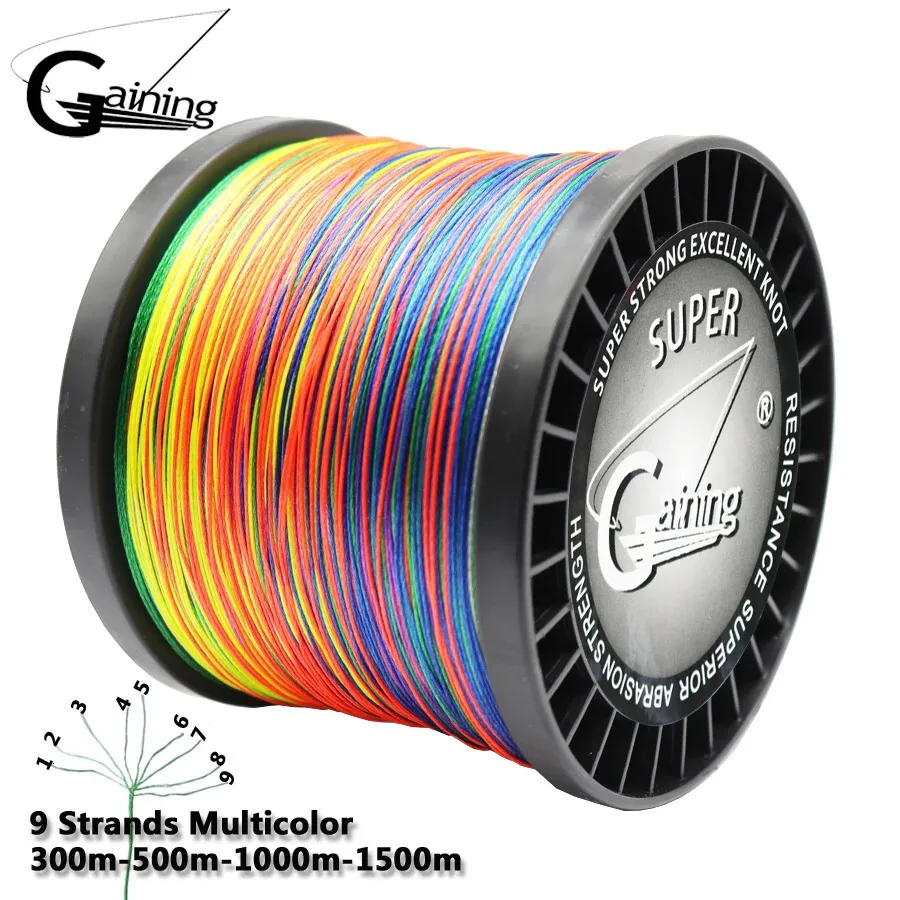 Braided Fishing Line 9 Strands PE Multicolor Fishing Lines Braid 300m 500m 1000m 1500m Strong Strength Fish Line 20LB-200LB 240123