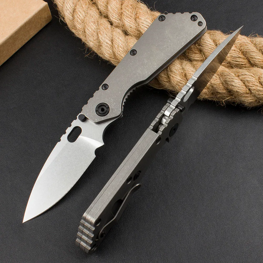 High Quality High End SMF Tactical Folding Knife D2 Drop Point Stone Wash Blade CNC TC4 Titanium Alloy Handle EDC Pocket Knives Survival Tools