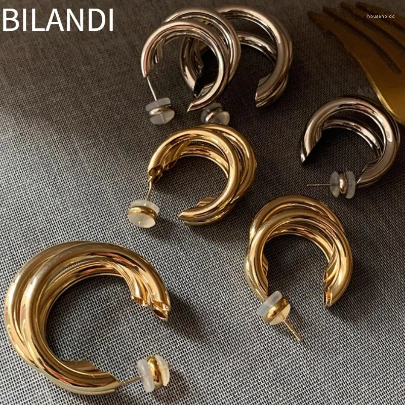 Dangle Earrings Bilandi Modern Jewelry 925 Silver Needle Style Metallic Three Layer Hoop for Womenギフトアクセサリー