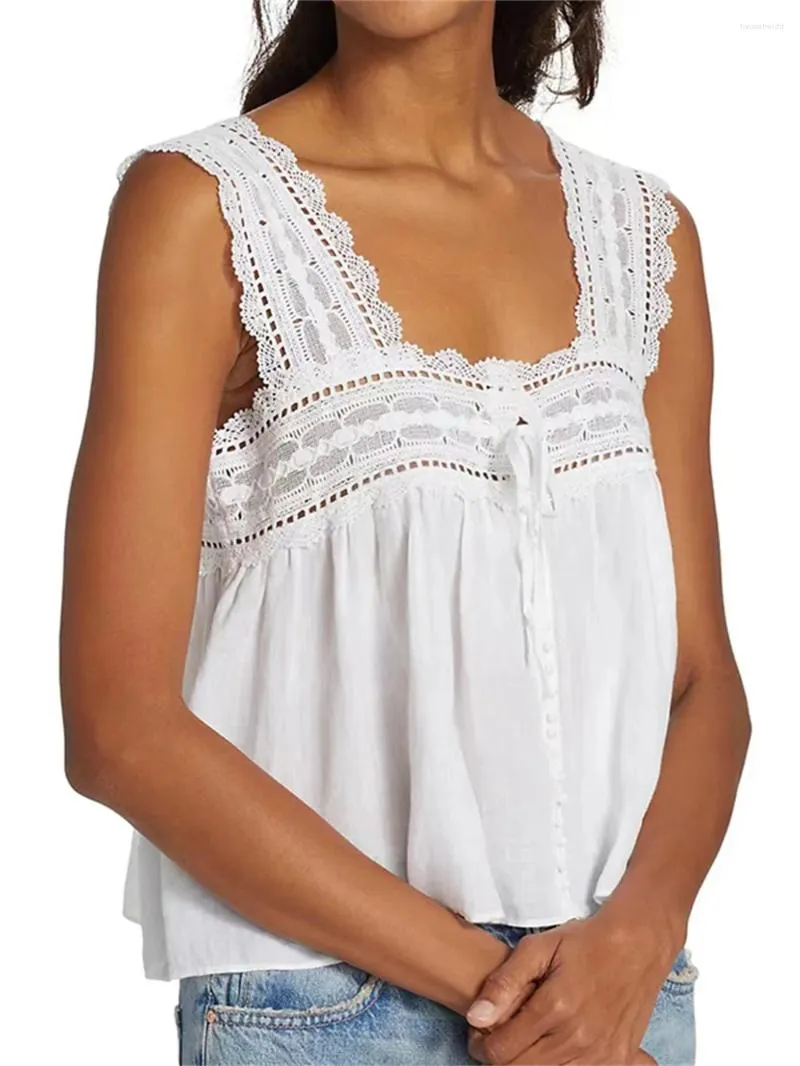 Damestanks zomer vrouwen kanten bloemen trim vierkante kraag sling top dames uitgehold mouwloze zoete borsten sweet tank