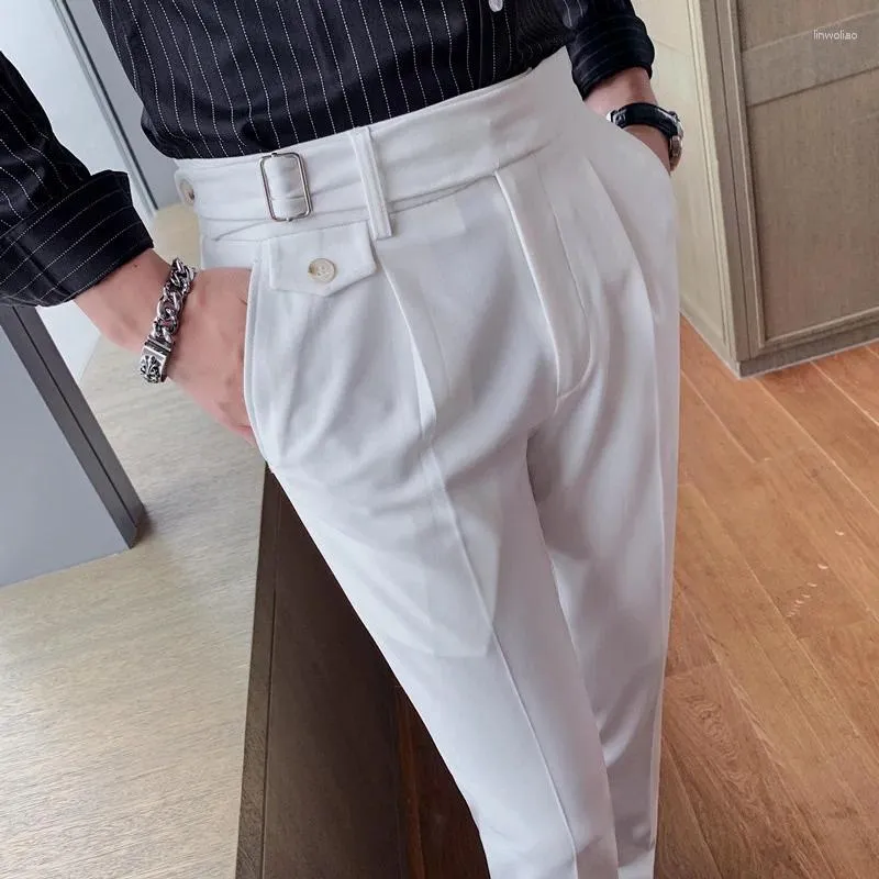 Erkekler 2024 Marka Giyim Moda Bahar Yüksek Kalite İnce Fit İş Takım Pantolon/Erkek Beyaz Siyah Boş Zaman Elbise Pantolon 29-36
