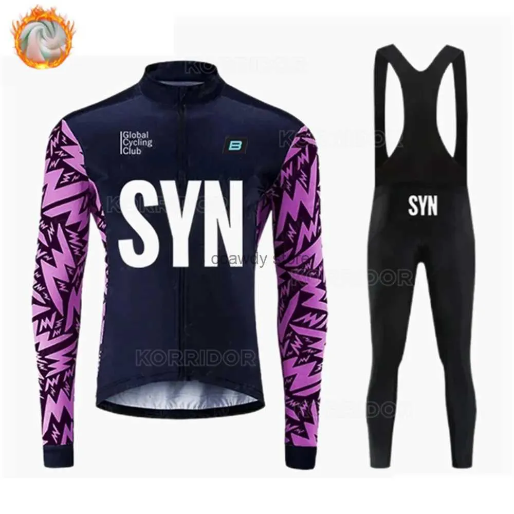 Herrspårar Syn Mens Winter Thermal Fece Set Cycling Clothes Suit Biehr Sport Riding Bikeclothing Bib Pants Warm Ropa CiclismOH2421