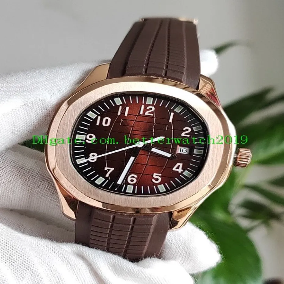 Luxury New Aquanaut 5167R-001 5167R Brun Dial Asian 2813 Automatisk män Watch Rose Gold Case Brun Rummi Strap Gents Sport Watch262s