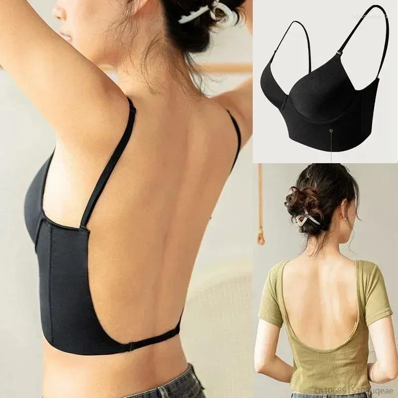 Soutien-gorge invisible avec dos ouvert nu sexy femmes sous-vêtements intimes petite poitrine pudh up lingerie froncée gilet mince coutures dos nu