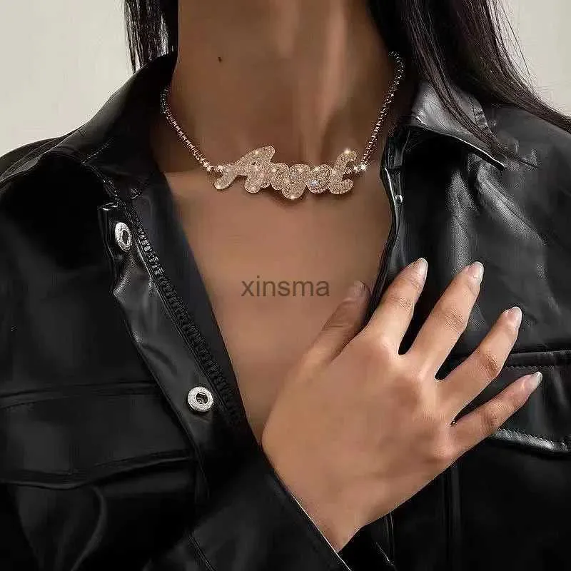 Chokers Volledige boor Engels alfabet ketting overdreven koude wind ketting korte choker sleutelbeen ketting mode persoonlijkheid halsbanden YQ240201