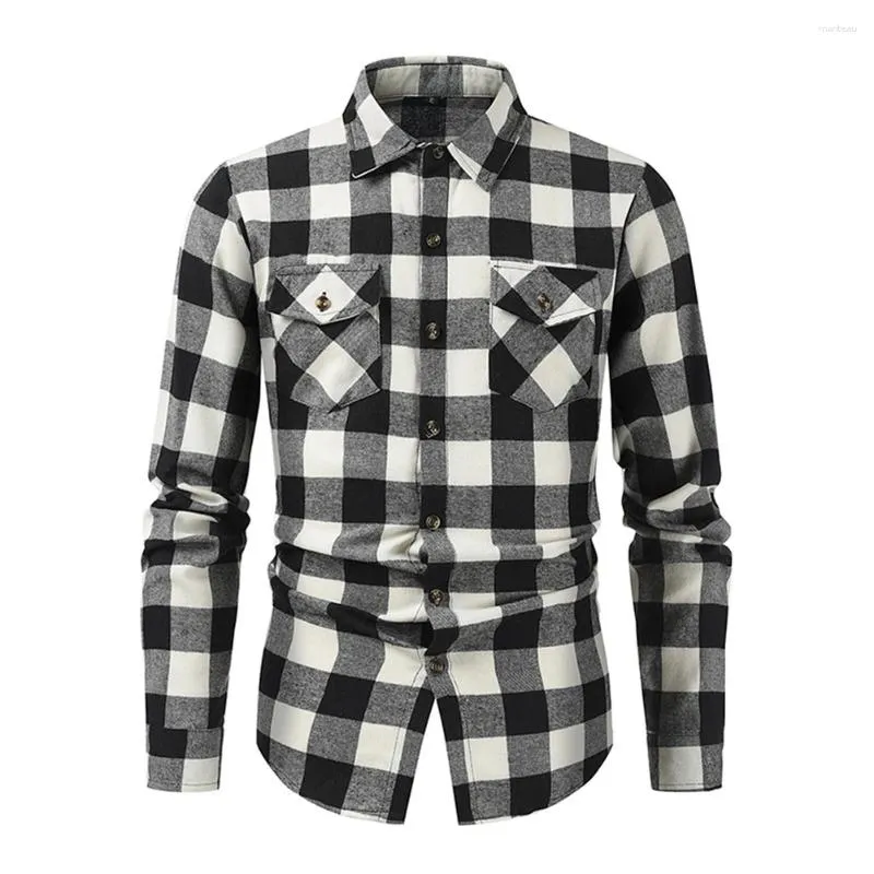 Chemises décontractées pour hommes Hommes Hommes Tops Printemps Hiver Revers extérieur Plaid Slim Sport Vintage Boutons résistants à l'usure Classique Commuter Comfy