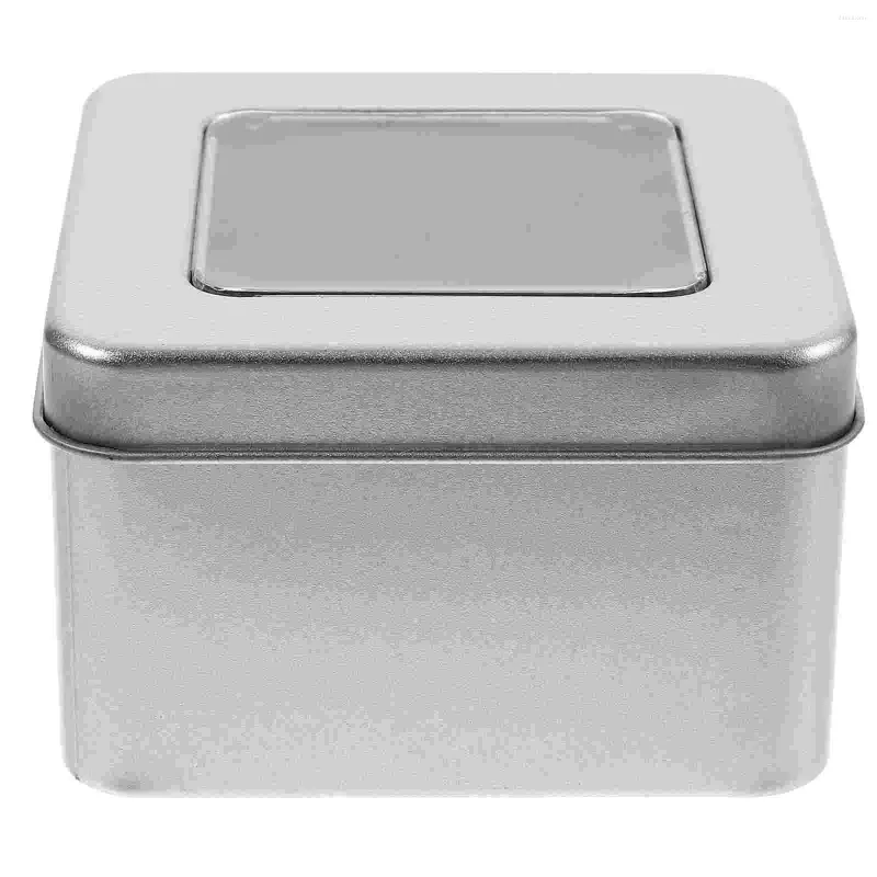 Opslagflessen Tin Metalen Doos Blikken Helder Vierkant Leeg Met Zilveren Kerstkaars Snoep Deksel Container Deksels Containers Oz