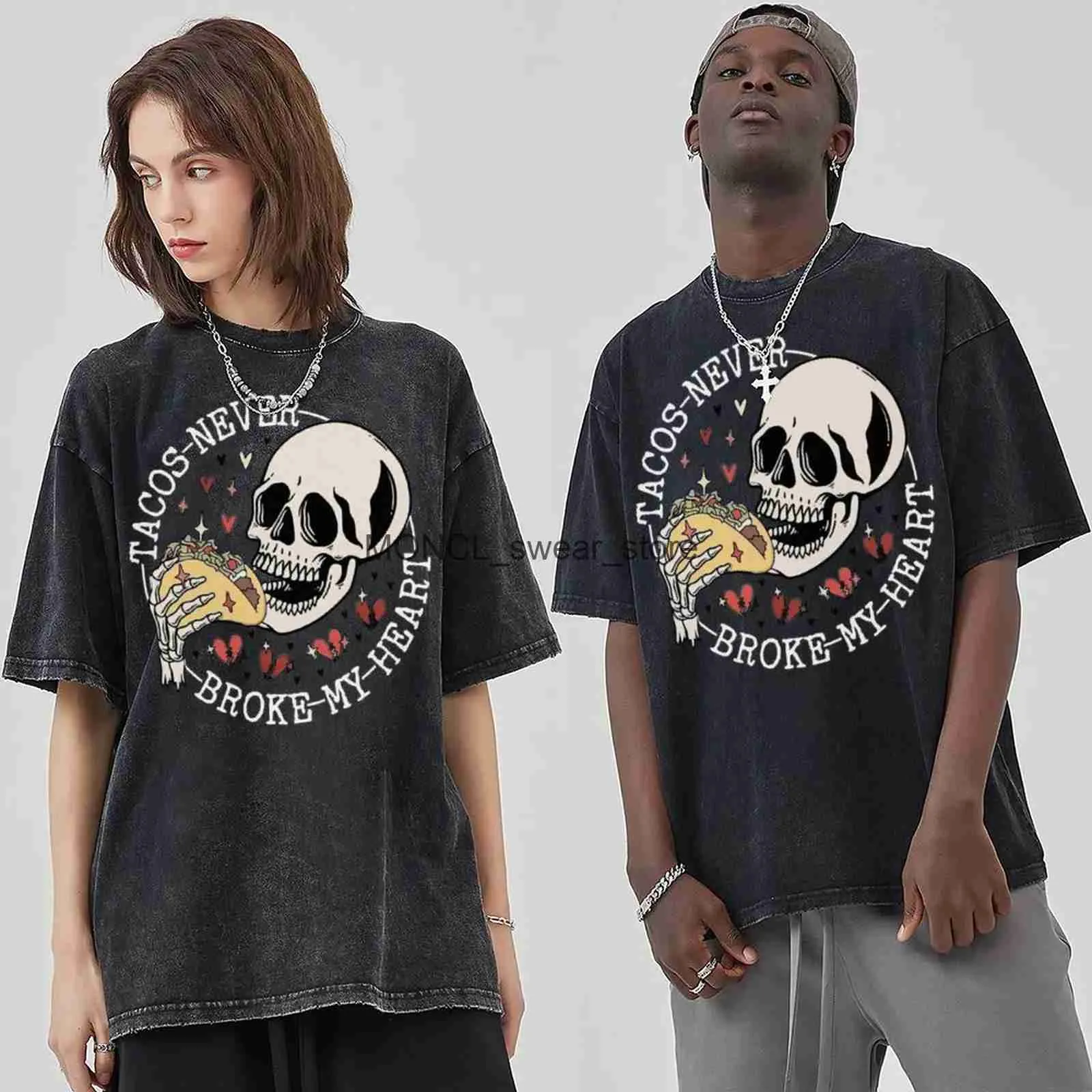 Men's T-Shirts The Skull Theme Series Washed T-Shirt For Men O Neck T ShirtsSkull Creative Design Tees Unisex Short Sleeve Tees Fashion TopsH24220