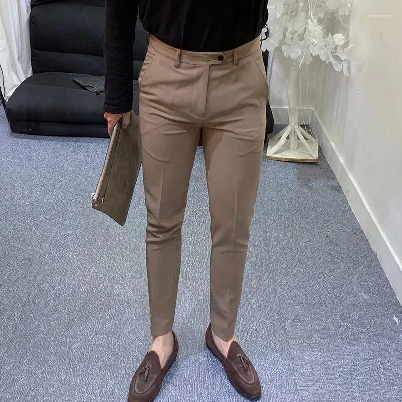 Mäns kostymer 2024 Spring Autumn Fashion Solid Color Pants For Mens High midjebyxa Male Formal Casual Suit Pant Business