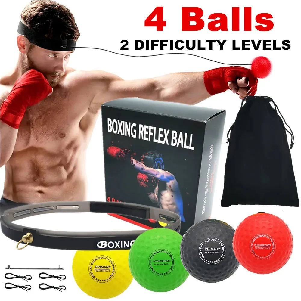 4 Boxing Reflex Ball Set 2 Difficulty Level with Silicone Headband for MMA Punching Speed Fight Skill Ball Reaction Agility 240122