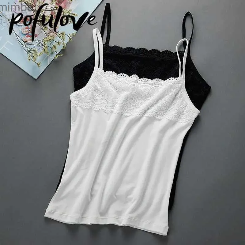 Women's T-Shirt Womens Slim Fit Large Top with Strap Tank Top Spring and Summer Lace Underlay Black and White L240201