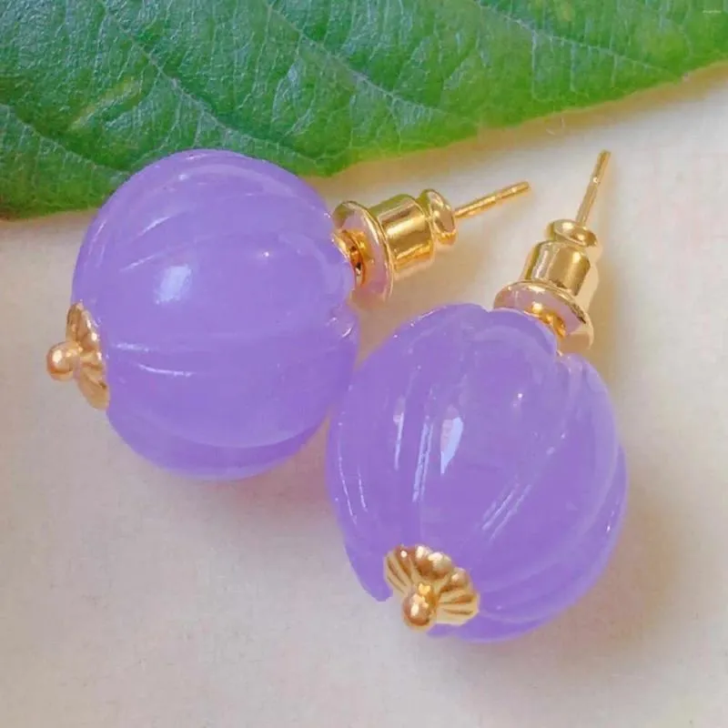 Dangle Brincos Moda Natural Roxo Jade Abóbora Beads Long Gold Ear Stud Ano Páscoa Água Doce Lindo Dia das Mães VALENTINE'S