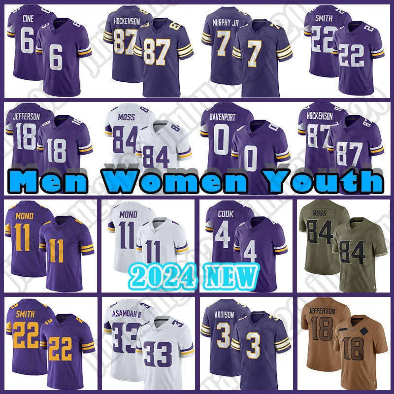 T.J.Hockenson Justin Jefferson Maglia da calcio Kirk Cousins Harrison Smith Minnesotas Vikinges Joshua Dobbs Randy Moss Addison Hicks Mattison C.J. Ham Davenport e1