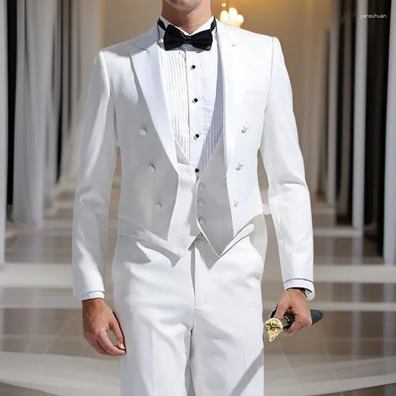 Herenpakken Witte Slipjas Bruiloft 2024 Bruidegom Tuxedo 3 Stuks Custom Made Terno Mannelijke Mode Roken Jas Met Broek vest