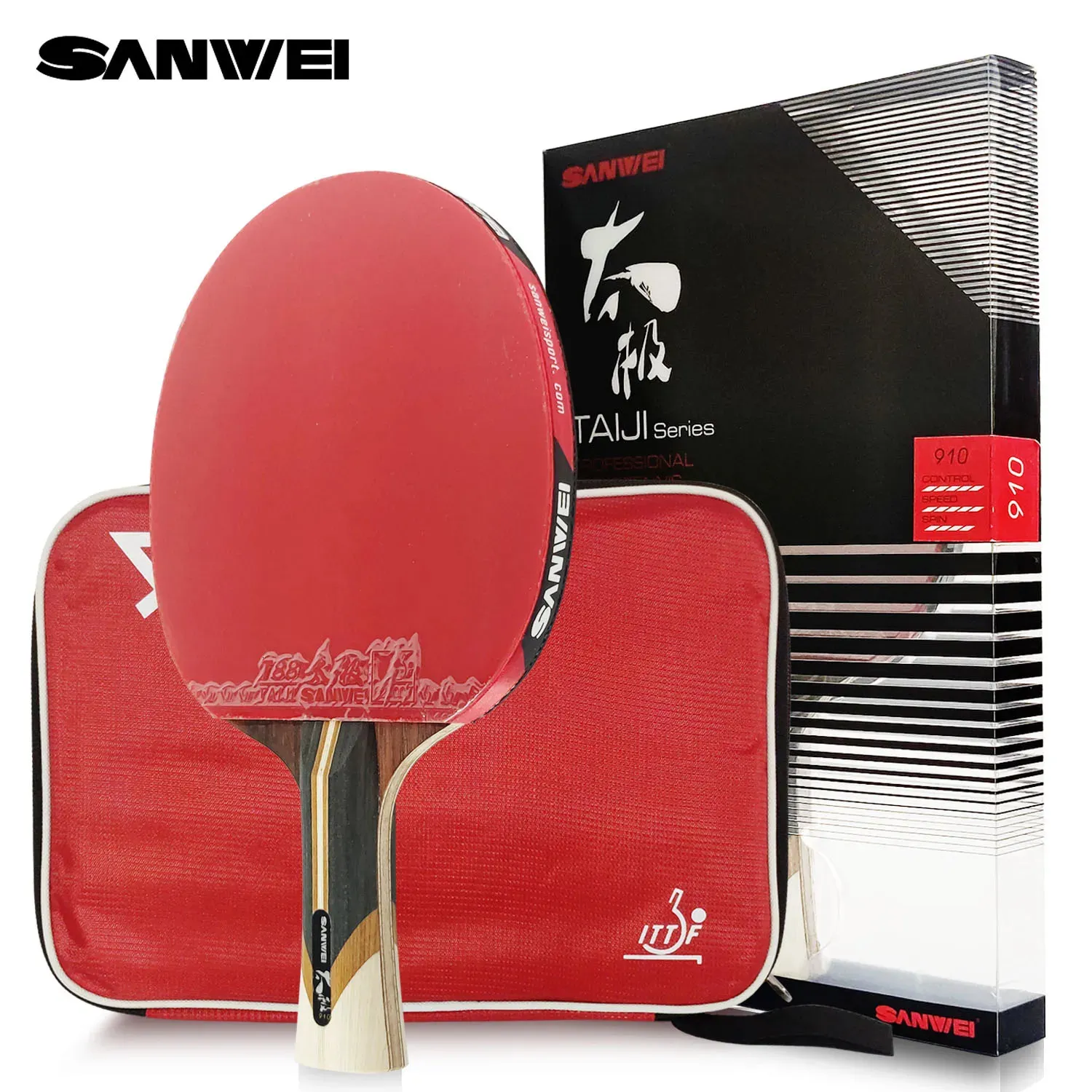 Sanwei taiji 7 8 9 estrela raquete de tênis mesa profissional madeira carbono ofensiva ping pong borracha pegajosa ataque rápido 240122