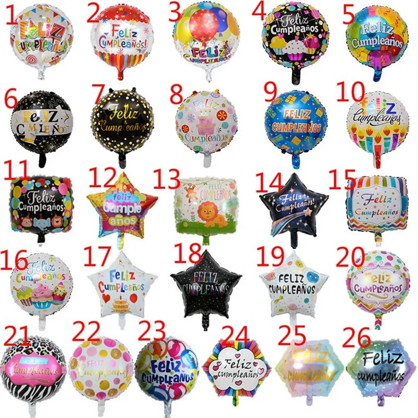 50 pz / lotto 18 pollici Feliz cumpleanos palloncini compleanno spagnoli rotondi mylar elio ballon buon compleanno festa aria balloes2075