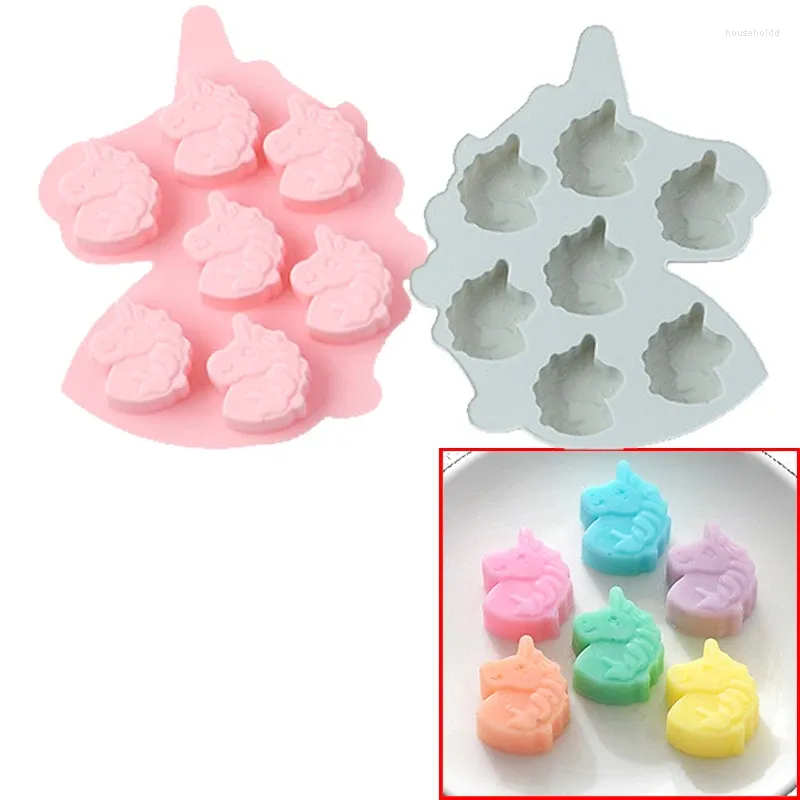 Moldes de cozimento cabeça de unicórnio moldes de silicone sabão chocolate doces goma gelatina cera derrete cubo de gelo bandeja ferramentas de decoração de bolo topper