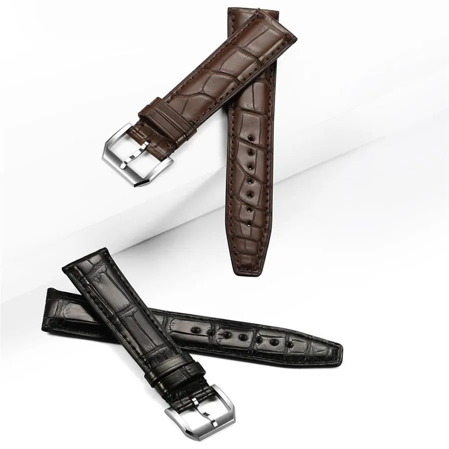 Pour IW 20mm 21mm 22mm bracelet de montre en cuir noir marron avec boucle ardillon en argent bracelet de montre 335k