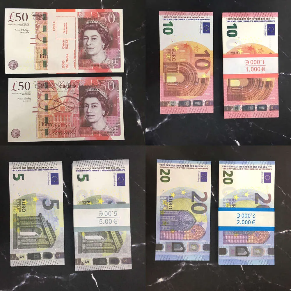 Prop Money Toys Uk Euro Dollar Livres GBP British 10 20 50 faux billets commémoratifs jouet pour enfants cadeaux de Noël ou film vidéo 100 PCS/PackEDLPOFP5XLM2