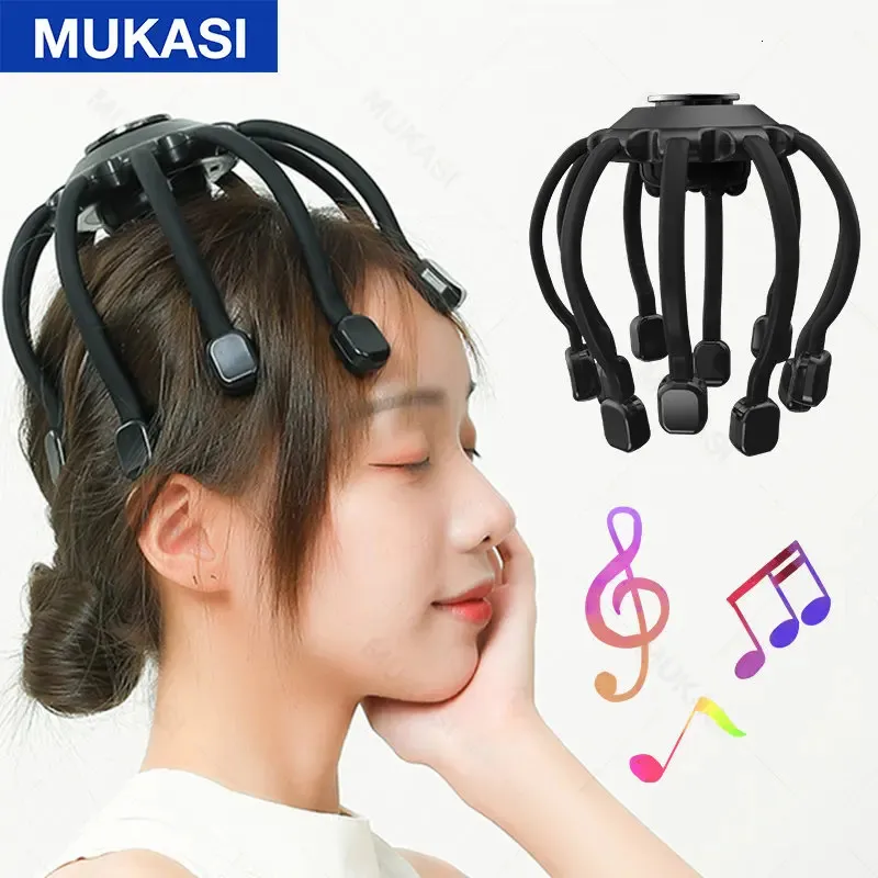 Masseur de tête électrique Massage du cuir chevelu poulpe Bluetooth Musique Vibration Grattoir pour se détendre Soulagement du stress Améliorer le sommeil 240118