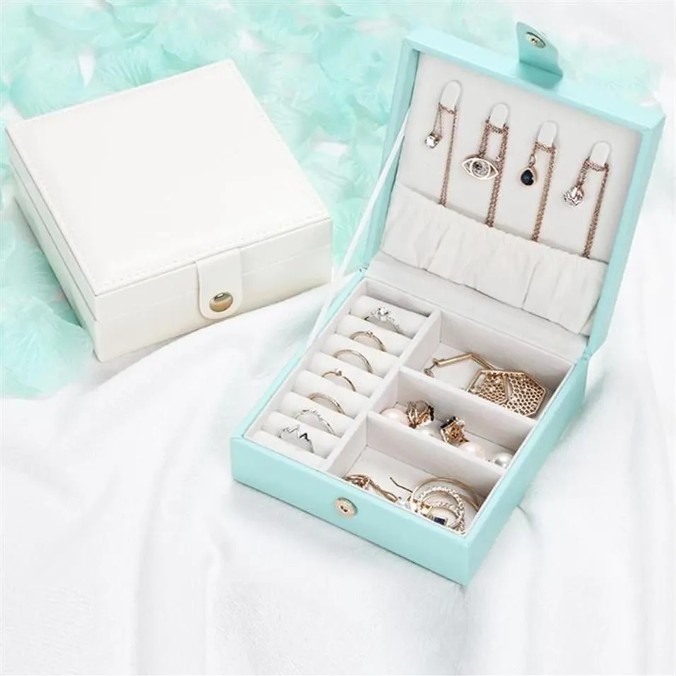 Lädersmycken Box Storage Organizer Halsband Armband Earring Case Holder Present Portable Travel Smycken Ornament Organiserare303V