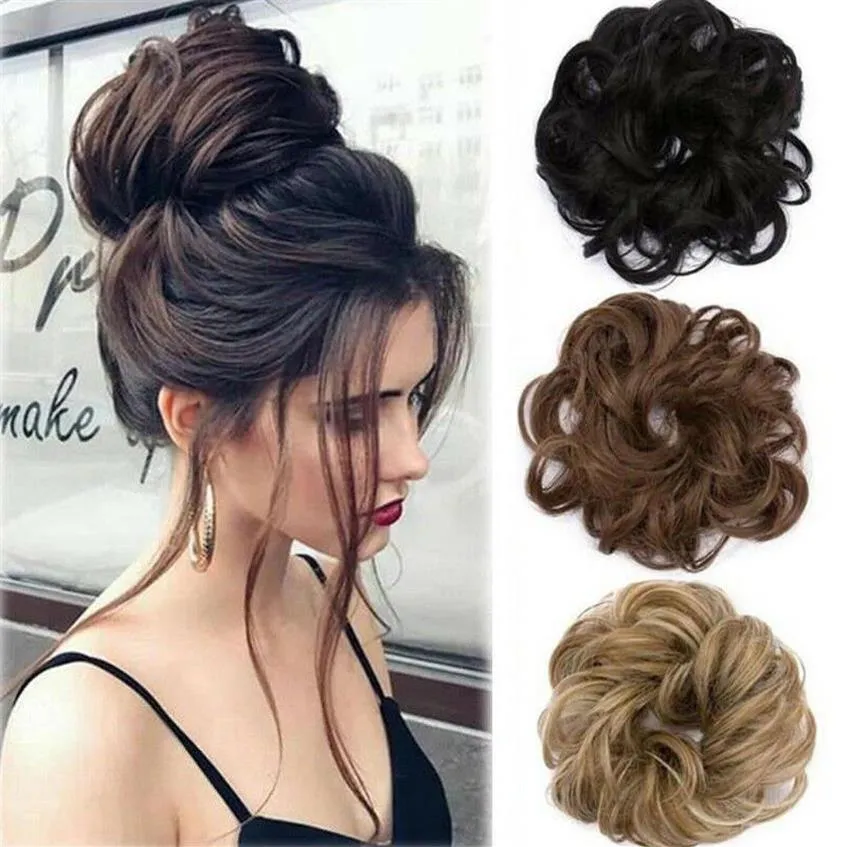 Curly Messy Bun Hair Piece Scrunchie Updo Cover Hair Extensions Real as human291S
