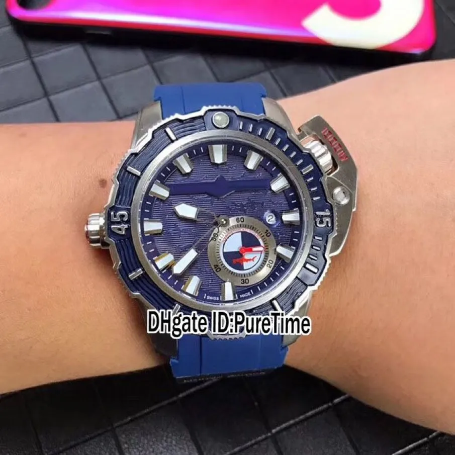 2018 Новый стиль Diver 3203-500LE-3 93-HAMMER Стальной корпус Синий циферблат Автоматические мужские часы Большая корона Спортивные часы Синие резиновые Puretim207g