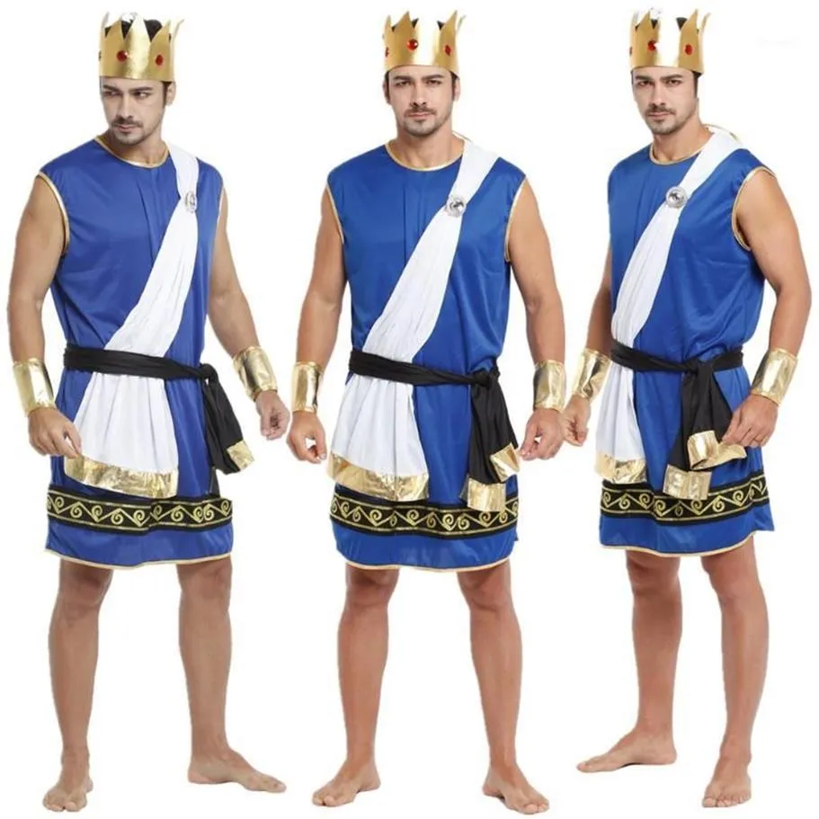 Nouveau Adulte Homme Zeus Costumes Mâle COS Déguisement Grèce Antique Roi Cosplay Vêtements pour Carnaval Halloween Noël Mascarade1300Y