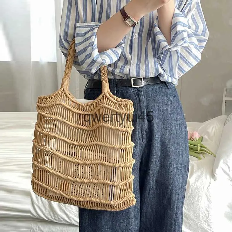 Shoulder Bags Vintage ollowed-out single-soulder coon woven bag Lazy wind portable fising net Beac olidayH2421