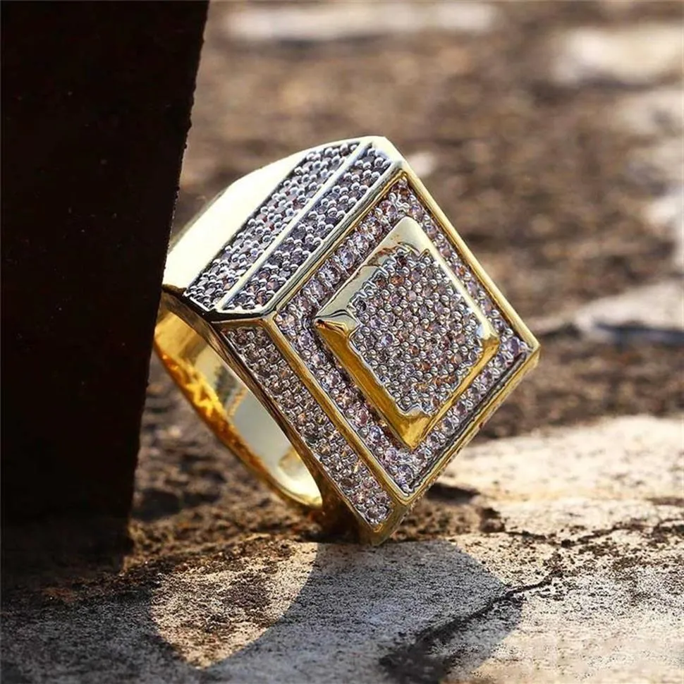 Europe and America Fashion Ice Out Gold Plated Rings For Men Fashion Bling Hiphop Jewelry Pop Hip Hop Zircon Ring Lover Gift268k