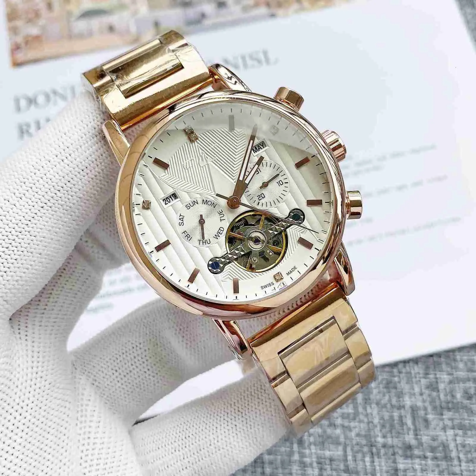 2021 Mens Hundred and Five Needle Automatic Mechanical Large Flywheel Steel Band WatchThe real thing has a logoGenuine products have logos