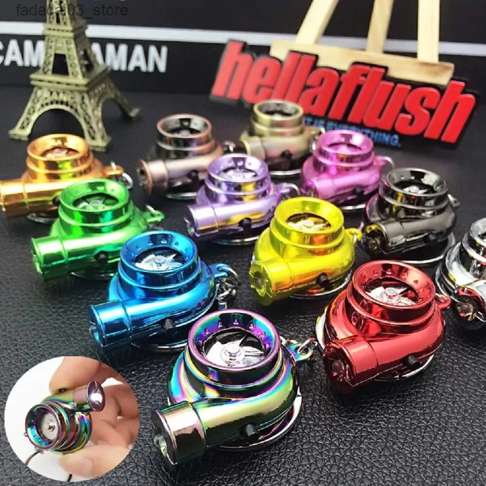 Keychains Lanyards Turbo Sound Keychain Turbo Shape Keychain Electric LED Metal Keychain Turbocharger Pendant Mens Luxury Gift Creative Q240201