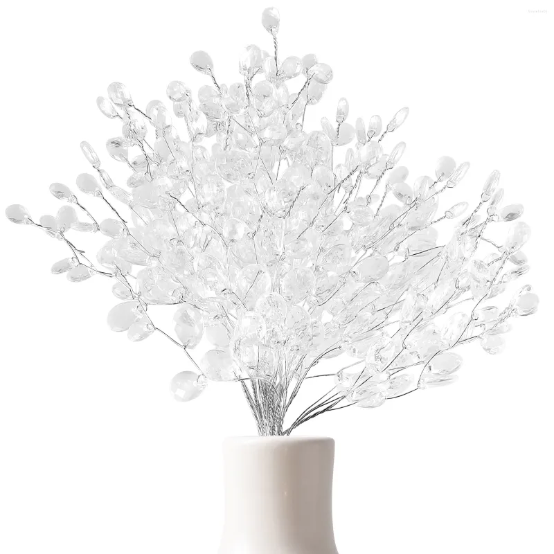 Fiori decorativi 50 steli perline di cristallo ramoscelli della sposa rami bianchi bouquet artificiali dell'albero di Natale